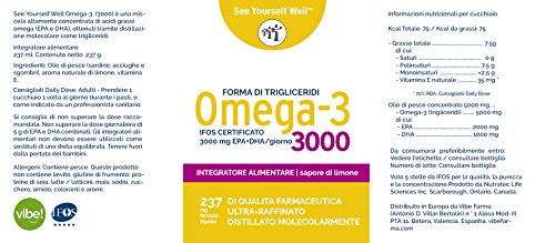 Omega 3 SYW. (237 ml. sabor limón) Certificado IFOS. Forma Triglicérido. Altamente concentrado: 2000 mg de EPA y 1000 mg de DHA. De grado farmacéutico, ultra-refinado y molecularmente destilado.