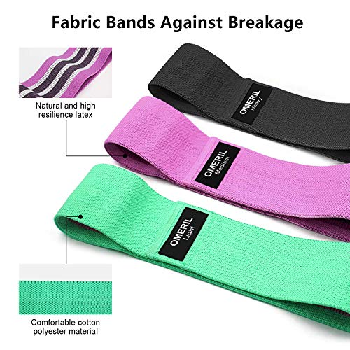 OMERIL Bandas de Resistencia de Tela, Cintas Elasticas Musculacion con 3 Niveles de Ejercicios, Bandas Elasticas Fitness Antideslizantes para Gluteos, Cadera, Piernas, Brazos, Crossfit, Mujer, Hombre