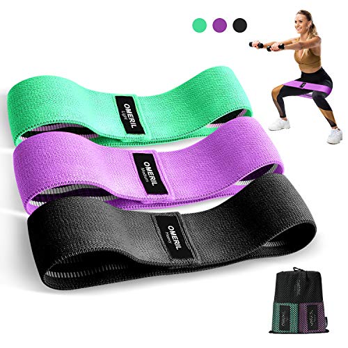 OMERIL Bandas de Resistencia de Tela, Cintas Elasticas Musculacion con 3 Niveles de Ejercicios, Bandas Elasticas Fitness Antideslizantes para Gluteos, Cadera, Piernas, Brazos, Crossfit, Mujer, Hombre