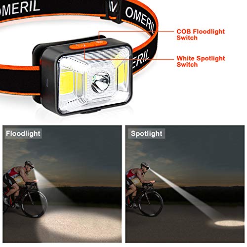 OMERIL Linterna Frontal LED USB Recargable, Linterna Cabeza Super Brillante, 5 Modos de Blanco y Rojo Luz, IPX5 Impermeable Frontal LED para Correr, Acampar, Pescar, Ciclismo, Camping, Niños