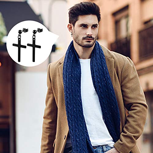 Omont Hombres Mujers Acero Inoxidable Cruz Negro Aretes Pendientes 17 pares