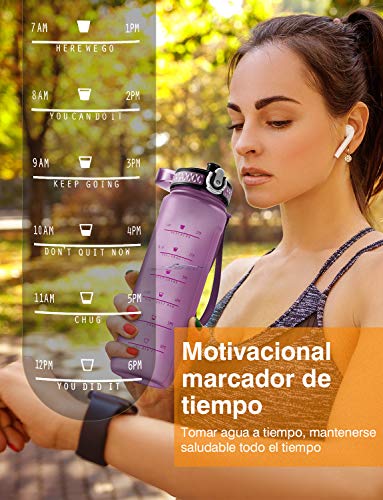 OMORC Botella Agua Sin BPA, Botella Tritan, Botella Deportiva de Plástico Tritan, 900ML Gran Capacidad, Tapa Flip-Flop con Cierre, Marcador de Tiempo, a Prueba de Fugas, con Cepillo de Limpieza