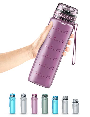 OMORC Botella Agua Sin BPA, Botella Tritan, Botella Deportiva de Plástico Tritan, 900ML Gran Capacidad, Tapa Flip-Flop con Cierre, Marcador de Tiempo, a Prueba de Fugas, con Cepillo de Limpieza