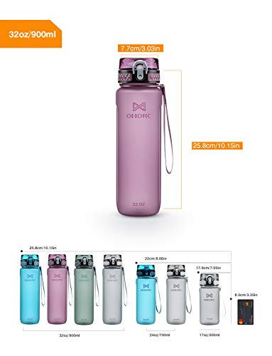 OMORC Botella Agua Sin BPA, Botella Tritan, Botella Deportiva de Plástico Tritan, 900ML Gran Capacidad, Tapa Flip-Flop con Cierre, Marcador de Tiempo, a Prueba de Fugas, con Cepillo de Limpieza