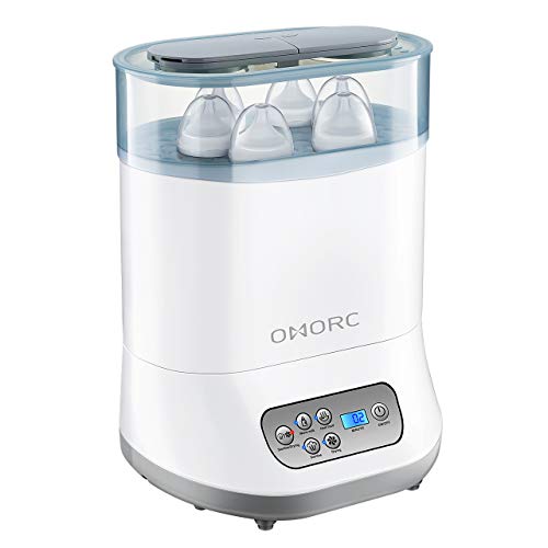OMORC Esterilizador de Biberones, 5 en 1 Desinfecta/Seca hasta 6 biberones o Chupetes, Productos para Bebés, BPA-FREE, Calienta Biberones