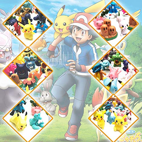 OMZGXGOD Pokemon Figuras ,Mini Figuras de plástico tamaño pequeño Regalo,La Figura de Pokémon Incluye a Pikachu, Charmander, Squirtle, niños(72Piezas) (72)