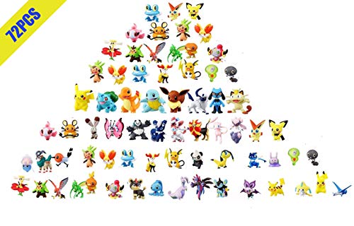 OMZGXGOD Pokemon Figuras ,Mini Figuras de plástico tamaño pequeño Regalo,La Figura de Pokémon Incluye a Pikachu, Charmander, Squirtle, niños(72Piezas) (72)