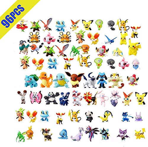 OMZGXGOD Pokemon Figuras ,Mini Figuras de plástico tamaño pequeño Regalo,La Figura de Pokémon Incluye a Pikachu, Charmander, Squirtle, niños(96 Piezas)