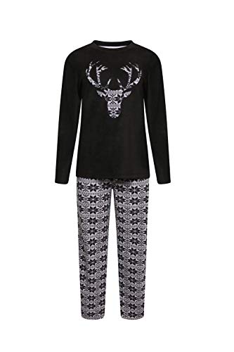 O.N.E pijama de forro polar para niños, cuello redondo, cara de ciervo, ropa de salón Heritage PJs 5 – 13 Negro Negro ( 13 años