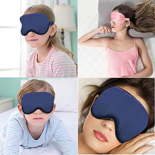 Onebycitess - 2 antifaz para dormir de seda con tapones para los oídos, cubierta suave y lisa para los ojos para mujeres y niños que duermen noche, viajes, siesta (rosa/azul)