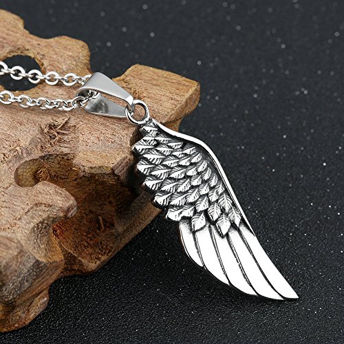 Onefeart Acero Inoxidable Collar Colgante para Hombres Chicos Estilo Rockero Alas de Ángel Cadena 50CM Plata