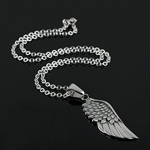 Onefeart Acero Inoxidable Collar Colgante para Hombres Chicos Estilo Rockero Alas de Ángel Cadena 50CM Plata