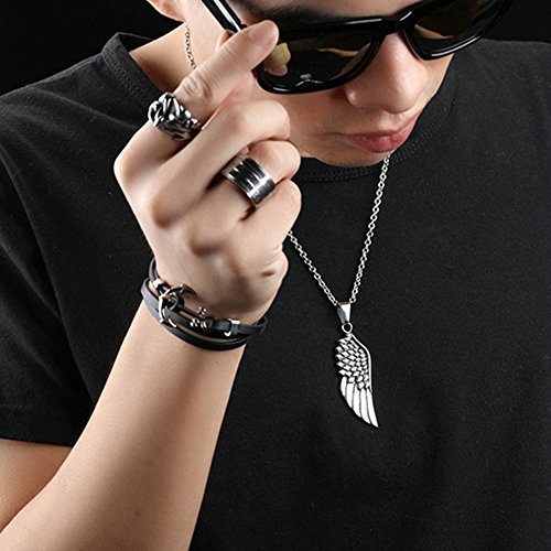 Onefeart Acero Inoxidable Collar Colgante para Hombres Chicos Estilo Rockero Alas de Ángel Cadena 50CM Plata