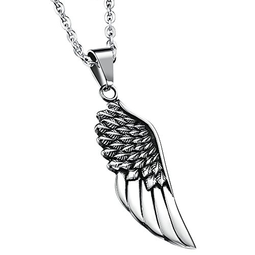 Onefeart Acero Inoxidable Collar Colgante para Hombres Chicos Estilo Rockero Alas de Ángel Cadena 50CM Plata