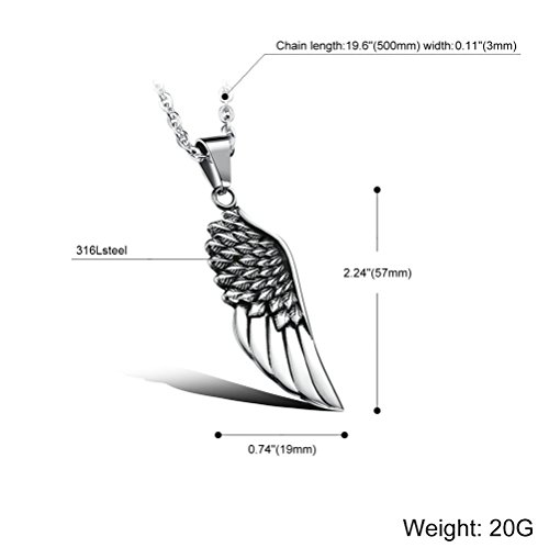 Onefeart Acero Inoxidable Collar Colgante para Hombres Chicos Estilo Rockero Alas de Ángel Cadena 50CM Plata