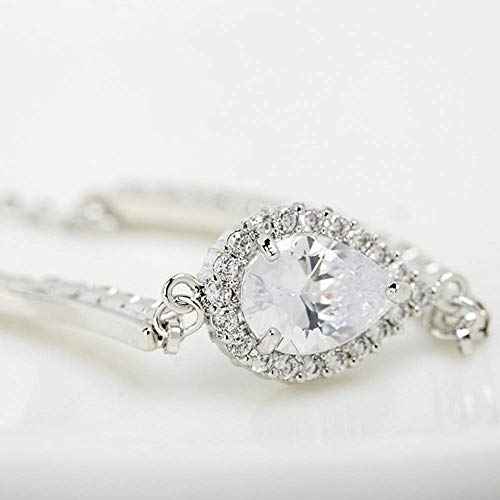 Onefeart Blanco Oro Plateado Pulsera por Mujeres Niña pera Zirconia Cúbica Semplice Estilo Gota de Agua Diseño Moda Pulsera 20CM Oro Blanco