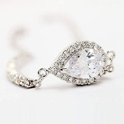 Onefeart Blanco Oro Plateado Pulsera por Mujeres Niña pera Zirconia Cúbica Semplice Estilo Gota de Agua Diseño Moda Pulsera 20CM Oro Blanco