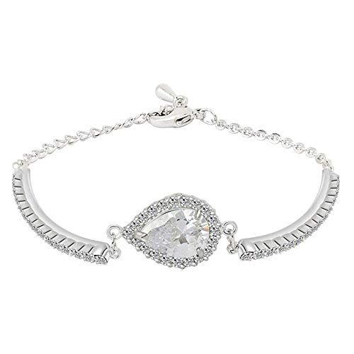 Onefeart Blanco Oro Plateado Pulsera por Mujeres Niña pera Zirconia Cúbica Semplice Estilo Gota de Agua Diseño Moda Pulsera 20CM Oro Blanco