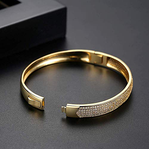 Onefeart Chapado en Oro Brazalete por Mujeres Pulsera por Niña Redondo Zirconia Cúbica Elegance Señoras Diseño Elegante Wristband Joyería Regalo 17CM Oro
