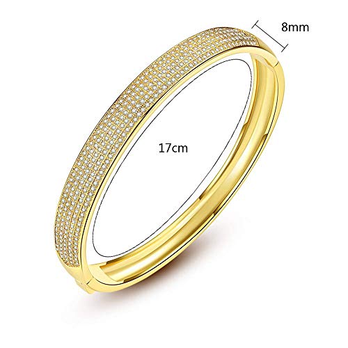 Onefeart Chapado en Oro Brazalete por Mujeres Pulsera por Niña Redondo Zirconia Cúbica Elegance Señoras Diseño Elegante Wristband Joyería Regalo 17CM Oro