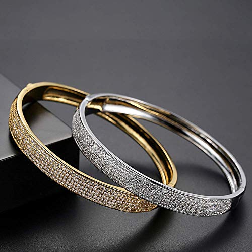 Onefeart Chapado en Oro Brazalete por Mujeres Pulsera por Niña Redondo Zirconia Cúbica Elegance Señoras Diseño Elegante Wristband Joyería Regalo 17CM Oro