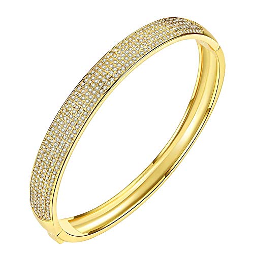 Onefeart Chapado en Oro Brazalete por Mujeres Pulsera por Niña Redondo Zirconia Cúbica Elegance Señoras Diseño Elegante Wristband Joyería Regalo 17CM Oro