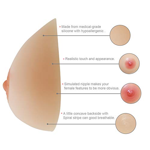 ONEFENG Bra Plus Set de Pechos de Silicona Pechos Artificiales Falsos Prótesis Falsa Copa Completa Patrón de Encaje Sujetadores Correas Ajustables Crossdresser