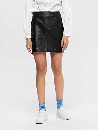 Only Onlannelly-Joleen Stud PU Mini Skirt Pnt Falda, Negro, 38 para Mujer