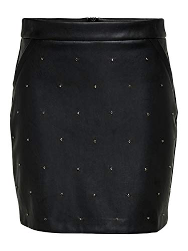 Only Onlannelly-Joleen Stud PU Mini Skirt Pnt Falda, Negro, 38 para Mujer