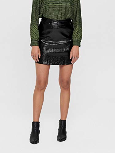 Only ONLBELLA Glazed Faux Leather Skirt OTW Falda, Negro (Black Black), 44 para Mujer