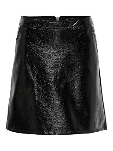 Only ONLBELLA Glazed Faux Leather Skirt OTW Falda, Negro (Black Black), 44 para Mujer