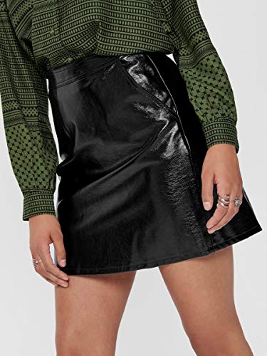 Only ONLBELLA Glazed Faux Leather Skirt OTW Falda, Negro (Black Black), 44 para Mujer