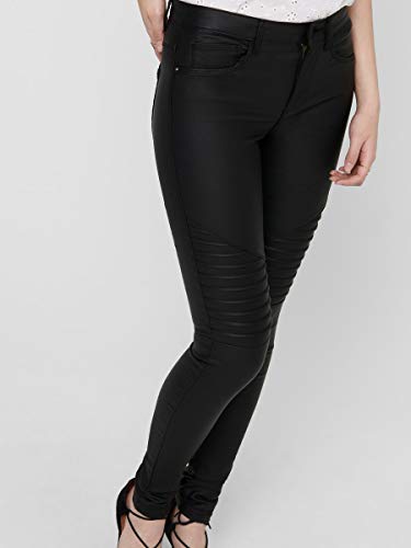 ONLY onlNEW ROYAL REG SK. BIKER COATED NOOS, Pantalones Mujer, Negro (Black), M/L34 (Talla del fabricante: Medium)
