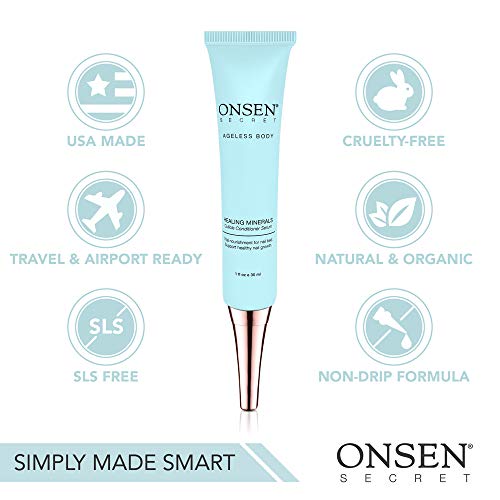 Onsen Japanese Cuticle Serum Conditioner para el crecimiento de uñas hecho de minerales japoneses de aguas termales, aceite fortalecedor y fórmula de reparación de crema suavizante para un tratamiento de uñas de fuerza óptima - 1oz