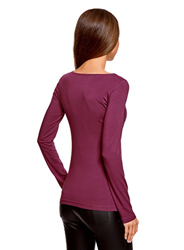 oodji Collection Mujer Camiseta de Manga Larga, Morado, ES 40 / M