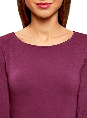 oodji Collection Mujer Camiseta de Manga Larga, Morado, ES 40 / M