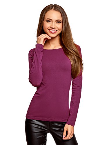 oodji Collection Mujer Camiseta de Manga Larga, Morado, ES 40 / M