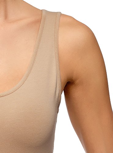 oodji Collection Mujer Camiseta de Tirantes Básica, Beige, ES 38 / S