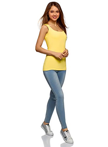 oodji Collection Mujer Camiseta del Tejido Fluido con Tirantes Anchos, Amarillo, ES 46 / XXL