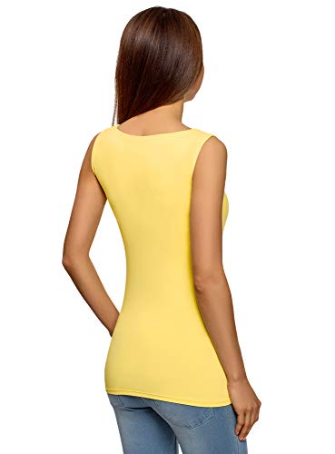 oodji Collection Mujer Camiseta del Tejido Fluido con Tirantes Anchos, Amarillo, ES 46 / XXL