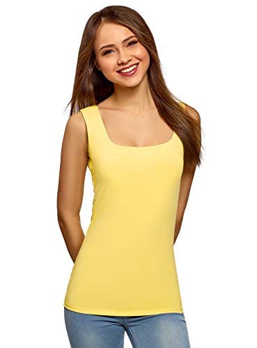 oodji Collection Mujer Camiseta del Tejido Fluido con Tirantes Anchos, Amarillo, ES 46 / XXL
