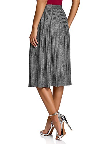 oodji Collection Mujer Falda Midi Plisada con Lúrex, Plateado, ES 44 / XL