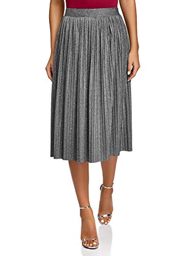 oodji Collection Mujer Falda Midi Plisada con Lúrex, Plateado, ES 44 / XL