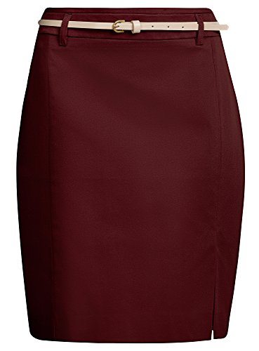 oodji Collection Mujer Falda Recta con Cinturón, Rojo, ES 38 / S