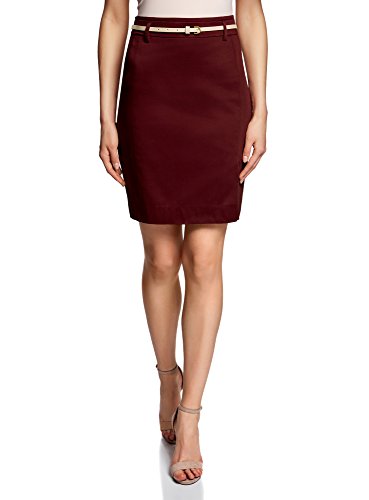 oodji Collection Mujer Falda Recta con Cinturón, Rojo, ES 38 / S