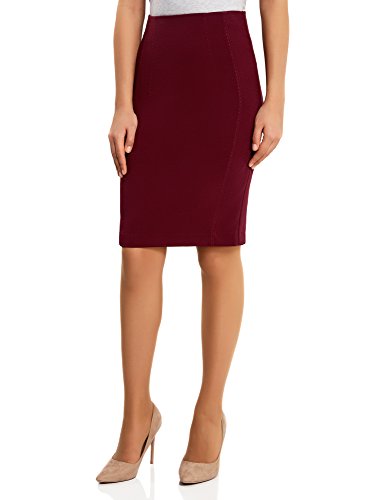 oodji Collection Mujer Falda Recta de Tiro Alto, Rojo, ES 42 / L