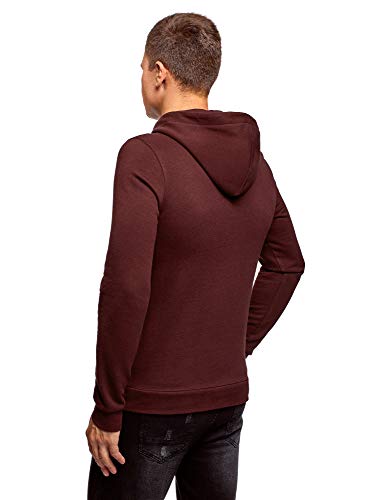 oodji Ultra Hombre Sudadera Básica con Capucha y Bolsillo, Rojo, ES 58-60 / XXL