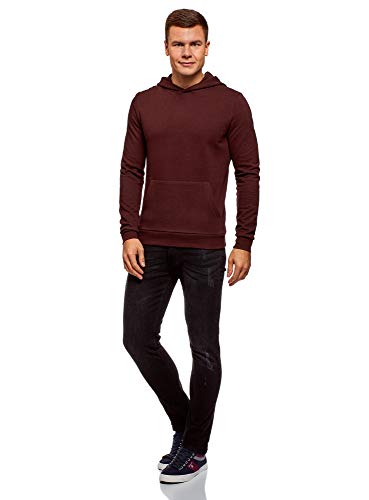 oodji Ultra Hombre Sudadera Básica con Capucha y Bolsillo, Rojo, ES 58-60 / XXL