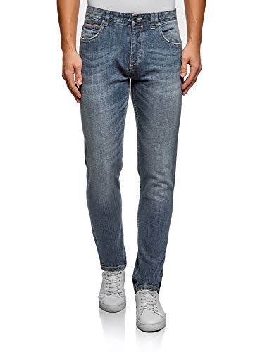 oodji Ultra Hombre Vaqueros Básicos Slim, Azul, 29W / 34L