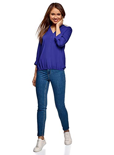 oodji Ultra Mujer Blusa de Viscosa con Mangas 3/4 Transformables, Azul, ES 40 / M